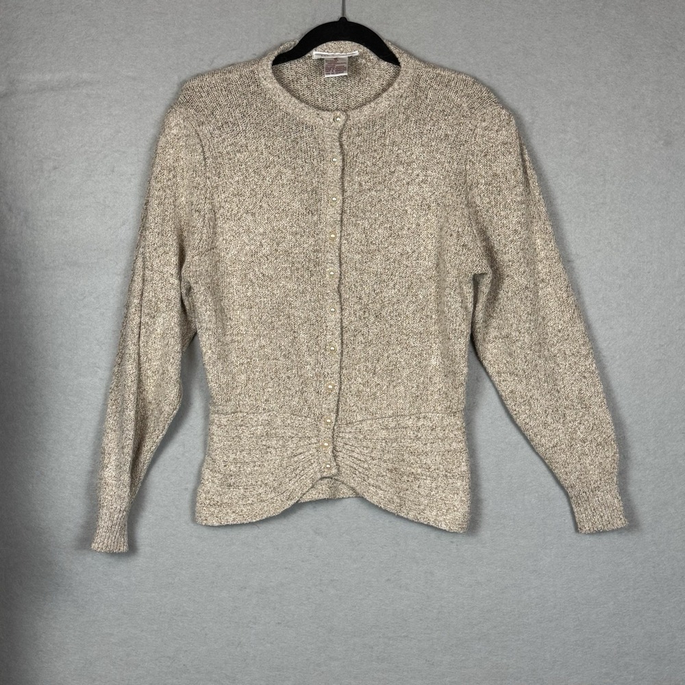 Raoul VTG Angora Silk Cream Tan Womens M Sweater Cardigan Pearl Buttons